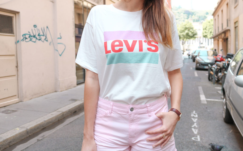 Look mode pastel tshirt Levi's Graphic J.V short rose H&M