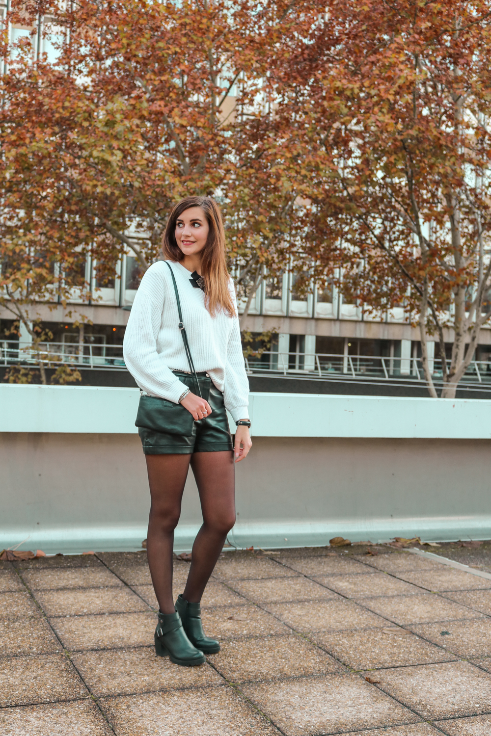 Look mode gros pull blanc hiver preppy