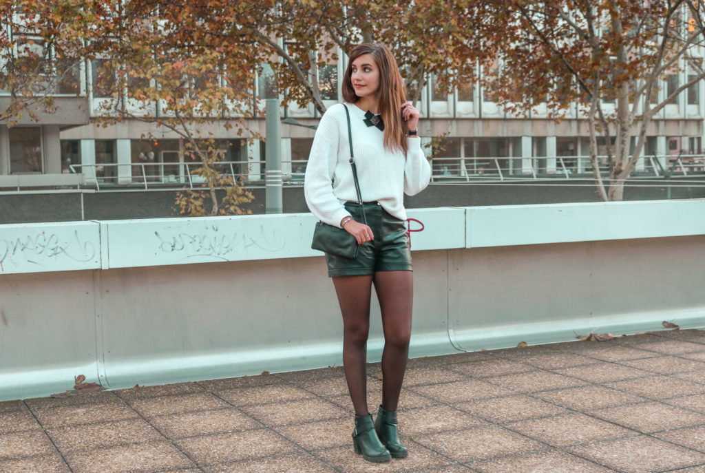 Look mode gros pull blanc hiver preppy
